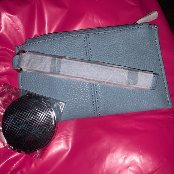 Small wristlet pouch w/ mirror compact. Hello Happy - Picture 2 of 3